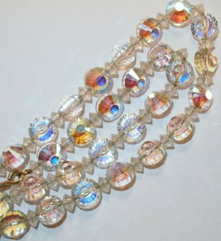 Vintage Signed Simmons Gold Filled Aurora Borealis Crystal Beads Beaded Necklace