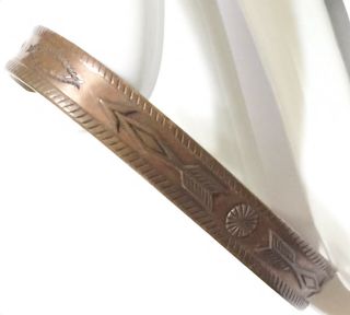 Vintage Old Pawn Native American Copper Story Teller Cuff Bracelet Broken Arrow