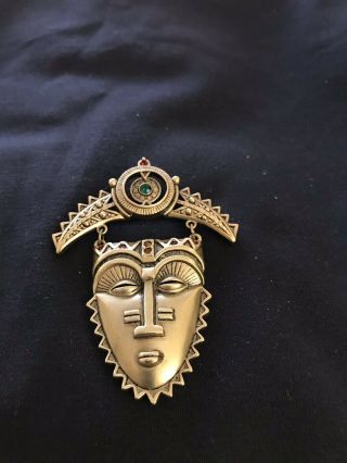 Vtg Gold Tone Jeweld Face Mask 3” Brooch Pin