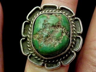 Vintage Navajo Natural Green Turquoise Sterling Silver Ring Sz 6.  5 - Az Estate