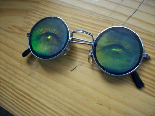 Vtg Eyeball Hologram Sunglasses Poker Glasses Shades Round John Lennon Halloween
