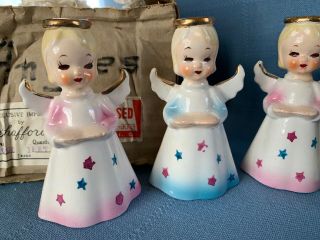 Vintage Ceramic Angel Candle Holders Shafford Made Japan Set of Six Pink Blue 2