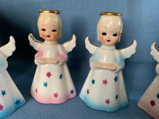 Vintage Ceramic Angel Candle Holders Shafford Made Japan Set of Six Pink Blue 3