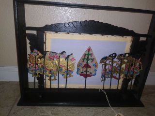 Vintage Indonesian Balinese Shadow Puppet Theatre With 11 Puppets.