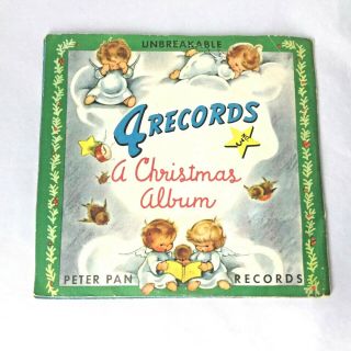 Vintage 1940s Unbreakable Peter Pan 4 Records Christmas Carols No 3 Album 7”