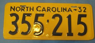 1932 North Carolina License Plate Professionally Restored Show Quality