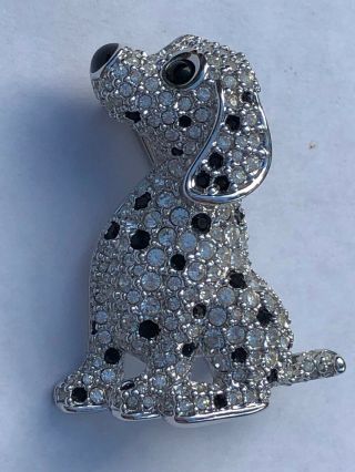 Vintage Swarovski Crystal Signed Puppy Dog Dalmatian Pin Brooch