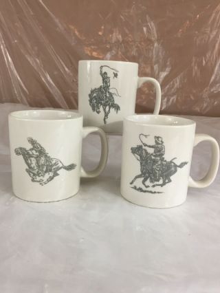 Vintage Marlboro Cowboy Bucking Bronco Western Rodeo Coffee Mugs Cups Set Of 3