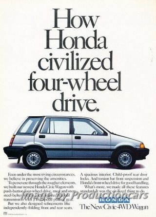 1985 Honda Civic 4wd Wagon Advertisement Print Art Car Ad J752