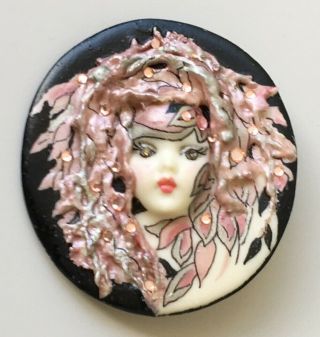 Vintage Artist Signed Hand Painted Lady Face In Porcelain