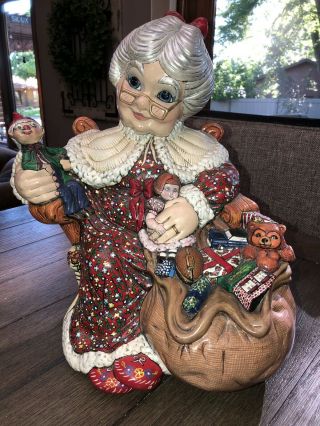 Sitting Mrs Santa Claus & Toys Ceramic Figure Large 15.  5” Vintage Christmas