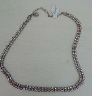 Vintage Pale Pink Aurora Borealis Crystal Choker Necklace