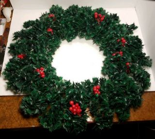 Vintage Plastic Christmas Door Wreath W Holly Decoration 18 " Diameter