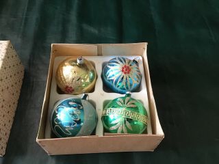 Vintage 4 Christmas Tree Ornaments Multi W/glitter W/red Gems Made West Germany