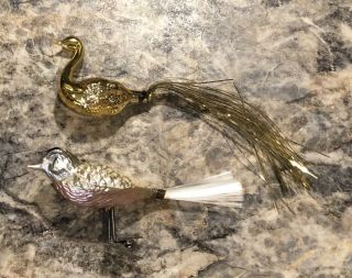 2 Vintage Western Germany Hand Blown Glass Birds Clip On Christmas Ornaments