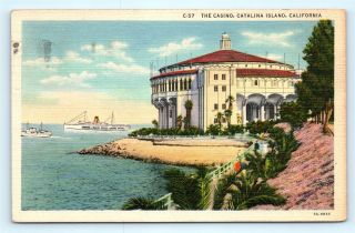 Postcard Ca Catalina Island The Casino Avalon Bay Vintage Linen H07