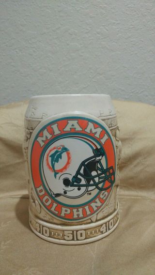 Vintage Miami Dolphins Football Ceramic Beer Stein Mug 3d Raised Design 24 Oz.