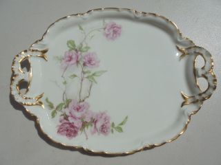 Antique Haviland Limoges France Porcelain Baltimore Rose Hdld Dresser Tray