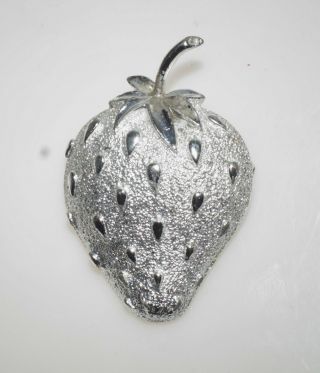 Vintage Signed Sarah Coventry Silver Tone Strawberry Brooch Pin 2 "