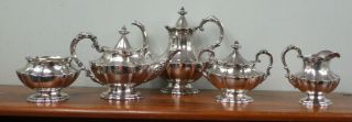 5 Pc Reed & Barton Victorian Silverplate Tea Set Teapot Coffee Pot Sugar Creamer