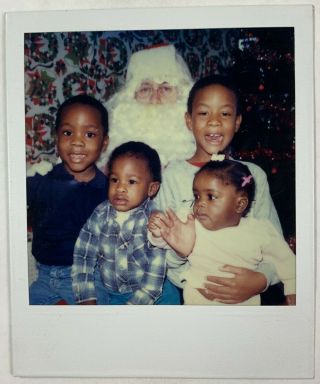 Polaroid,  African American Children With White Santa,  Vintage Photo Snapshot