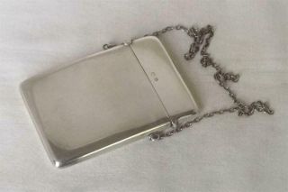 A Antique Solid Sterling Silver Card Case With Chain Birmingham 1913.