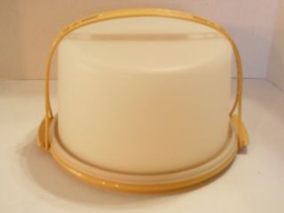 Tupperware Cake Carrier Round Harvest Gold With Handle Kitchen Container Vintage