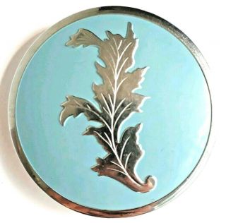 Vintage Art Deco " Wrisley " Large Powder Compact With Blue Champleve Enameled Lid