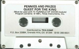 Vintage Ti - 99/4a Pennies And Prizes And Quest Of The King Game Tape
