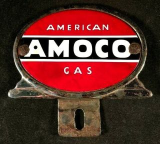 Amoco American Gas License Plate Topper Porcelain Rare Old Advertising Sign 50s
