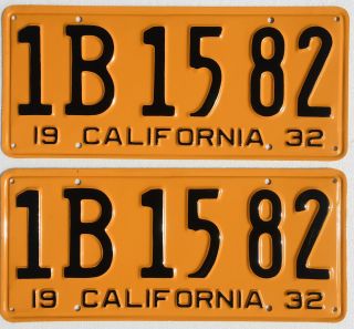 1932 California License Plates Pair,  Dmv Clear.  Professionally Restored