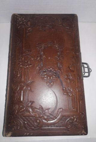 Antique German Embossed Leather Photo Album With 73 Pictures - Early 1900s