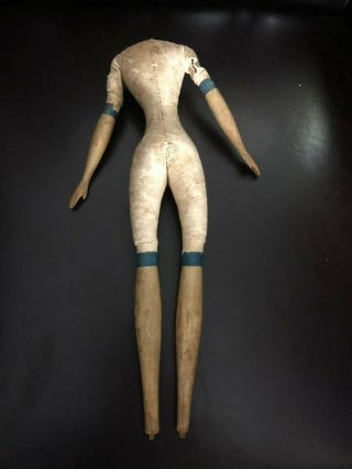 Antique Early Milliners Model Leather Doll Body - 13 1/2 " Tall