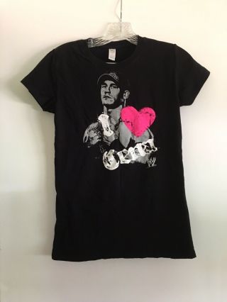 Spencers Vintage Wwe I Heart John Cena Graphic Black T - Shirt Top Womens Size L