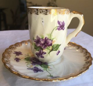Vintage Tea Cup & Saucer R.  M.  Gould Violet Demitasse Cup