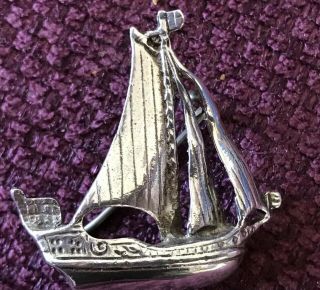 Vintage Solid Silver Galleon Ship Brooch Edinburgh Hallmark