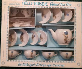 Vintage Holly Hobbie Childs China Tea Set 1970 By Chilton.