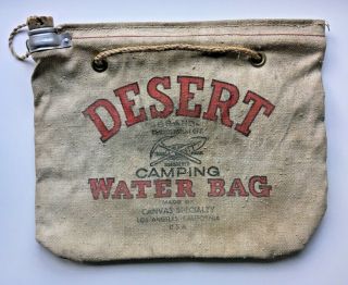 Vintage Canvas Desert Water Bag Los Angeles Usa 14 " X 11 3/4 " With Cork Cap