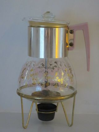 Vintage Perc King By Handcraft Coffee Percolator Pink And Gold Design W/ Stand