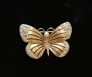Vtg Panetta Gold Tone Rhinestone Butterfly Brooch Signed 1 1/2 " Repair M006