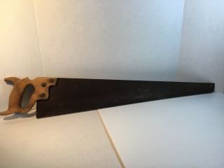 Vintage Disston Carved Wheat Handle Hand Saw Warranted Superior Eagle Medallion