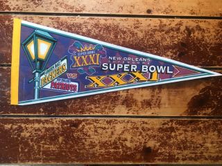 Vtg 1997 Green Bay Packers Bowl Xxxi Champions Nfl Football Pennant Flag