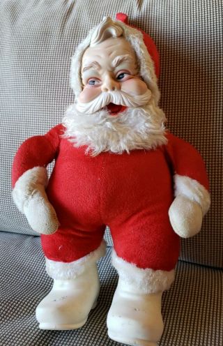Rushton Vintage 50s Santa Claus Rubber Face White Boots Plush Stuffed 16” Doll