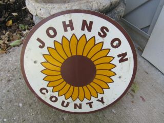Vintage Johnson County Kansas Sunflower Metal Road Highway Sign Rare 16 " Round