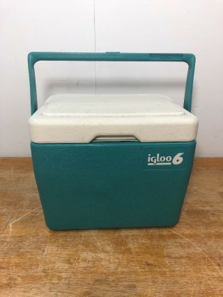 Vintage Igloo 6 Teal Turquoise White Cooler Ice Chest 1987