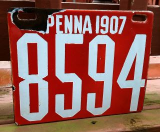 Pennsylvania - 1907 Porcelain License Plate - Four Digit,  No Touch Up
