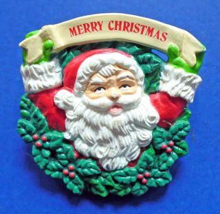 Enesco Gg Santiago Pin Christmas Vintage Santa Wreath Holly Merry Holiday Brooch