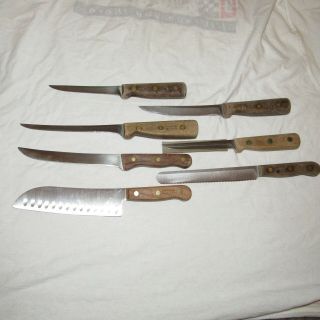 7 Vintage Chicago Cutlery Knife Set Wood Handle Bt7 2/62s 61s C66 65s
