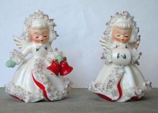 Set Of 2 Vintage 1958 Holt Howard Spaghetti Christmas Angels Candle Holders