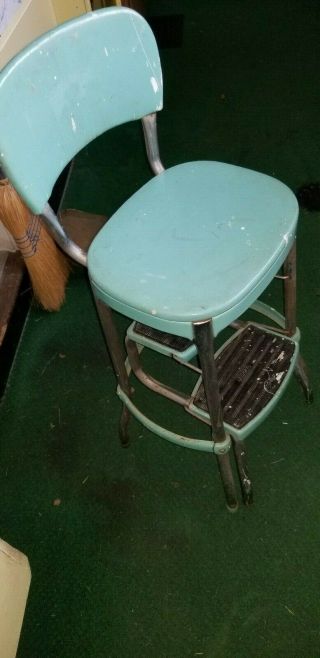 Vtg Mcm 1960s Cosco Aqua Colored Kitchen Step Stool Chair Estate Find